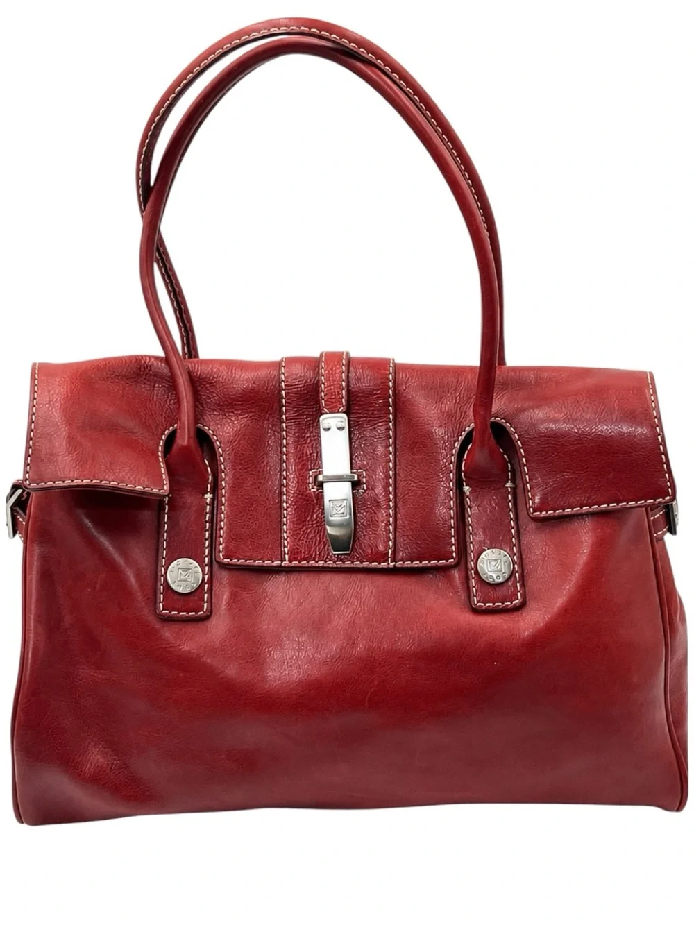 Vintage Michael Kors Burgundy Red Leather Satchel Shoulder Bag Silver Hardware
